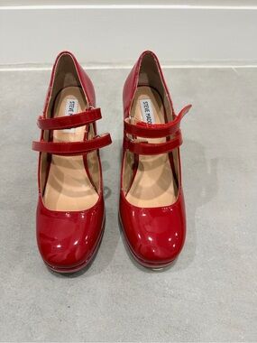 Steve Madden Red Patent Double-Strap Mary Jane Heels